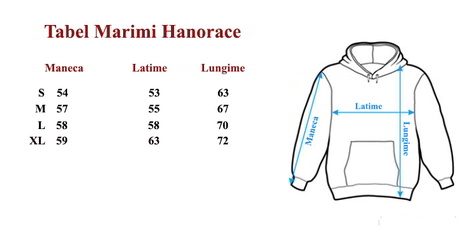 Dimensiuni hanorac Amon Amarth in functie de marimi